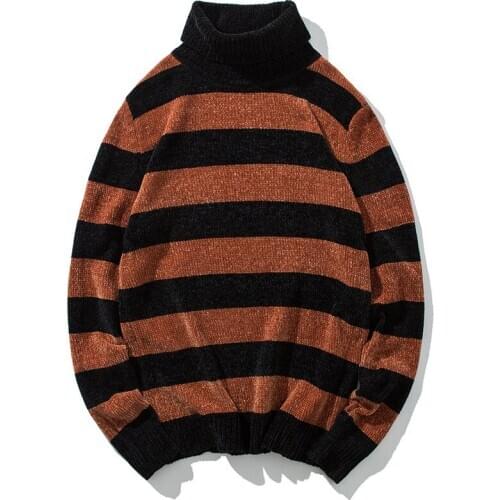 MRMT 2021 Brand mens sweater High neck pullover stripe youth Overcoat For Male long sleeve solid color sweater