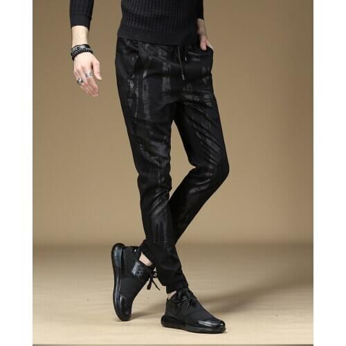 2021 New Summer thin black man pants Korean self-cultivation Harlan beam mens male skinny elastic trousers sweatpants