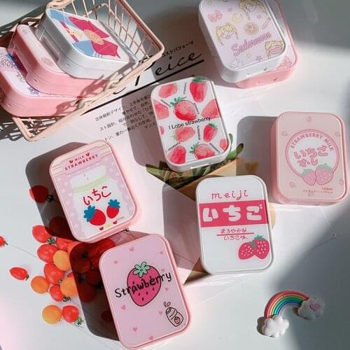 Japanese pink series Pink series 2 pairs contact lens case with mirror Cartoon beauty lens case contact lens storage box gift