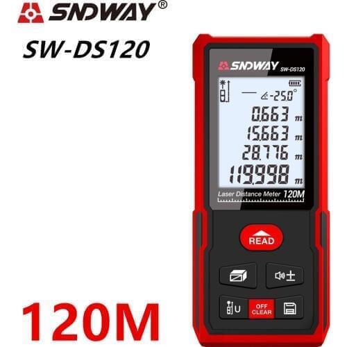 SNDWAY Digital Laser Distance Meter 120m 100m 70m 50m Laser Rangefinder Range Finder Measure Tape Tools Electronic Angle Ruler