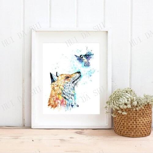 Woodland Nursery Decor, Fox Print, Chickadee Painting, Woodland Animals, Forest Wall Art, Nature Wall Art