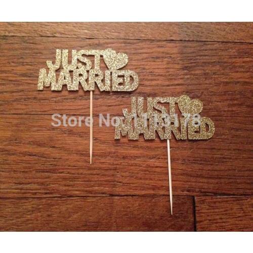Cheap Just Married Cupcake Toppers --Wedding Decorations / Wedding Cake Topper