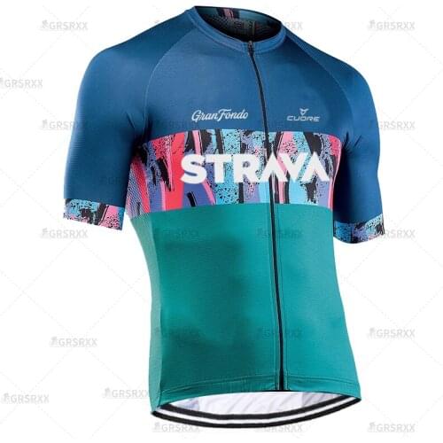 STRAVA Mens Cycling Jersey Pro Bicycle Team Short Sleeve MTB Jersey Male Downhill Bike Clothing Anti-Wrinkle Cycling Wear
