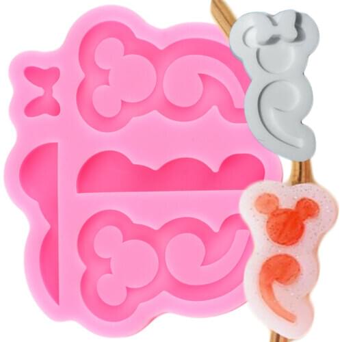 Mouse Head Semicolon Bows Straw Topper Silicone Molds Craft Epoxy Resin Clay Mould Chocolate Candy Fondant Cake Decorating Tools