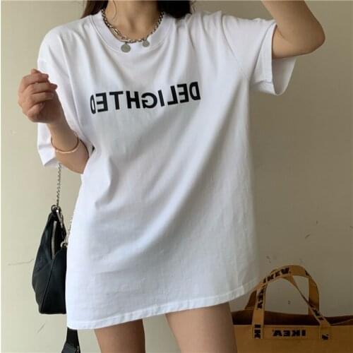 Hzirip Cotton Casual O Neck Printed Letters Chic Fashion Loose Lazy Ladies 2021 Korean Hot All-Match Short-Sleeved T-Shirt