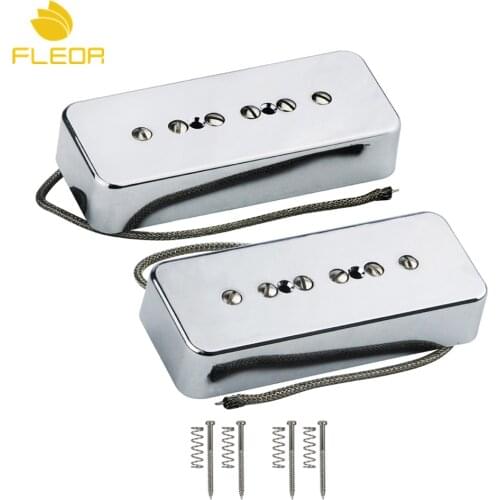 FLEOR Set of Neck & Bridge P90 Soapbar P-90 Pickup Chrome Alnico 5 Single Coil Electric Guitar Pickup Guitar Parts