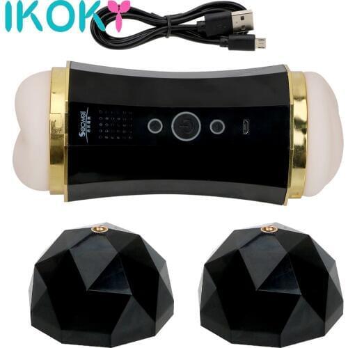 IKOKY Sex Toys for Man Male Masturbation Cup Real Pussy Voice Sex Machine Dual Hole Vibration Artificial Vagina Sucking Oral Sex