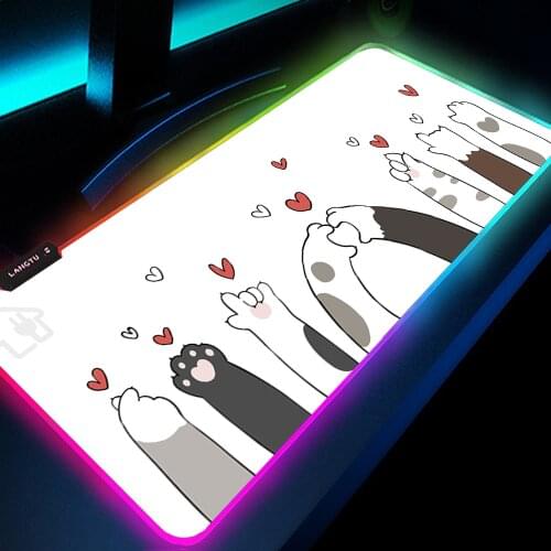 Cute Cat Paw Mouse Pad RGB Super Soft Large Keyboard Cover Multi-size Desk-mat Gaming Desk Kawaii LED Light Mousepad 250x350MM