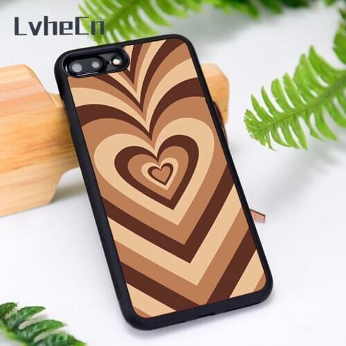 LvheCn Silicone Rubber Phone Case Cover for iPhone 6 6S 7 8 Plus X XS XR 11 12 Mini Pro Max Love Heart In Brown