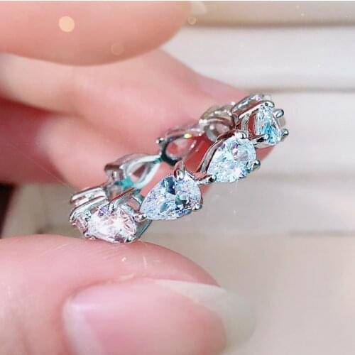 Cute 925 Sterling Silver Ring Water Drop Simulated Moissanite Gemstone Wedding Engagement CZ Rings For Women Anniversary Jewelry
