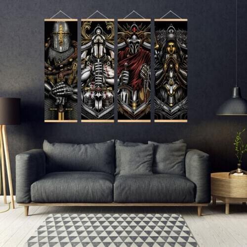 Vintage Crusader Anime Prints Wall Poster Pictures Scroll Painting With Wooden Frame for Home Living Room Decor