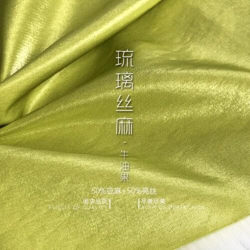 New glass silk hemp high quality white Avocado Green Color delicate drape linen fashion fabric dress fabric