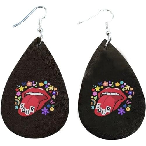Wholesale New Olivia Rodrigo Sour Theme Earrings- Faux Leather Teardrop Earrings Double Print