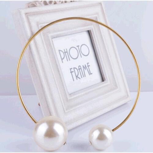 Double Big Simulated Pearl Adjustable Golden Opening Hoop Choker Punk Necklace for Women