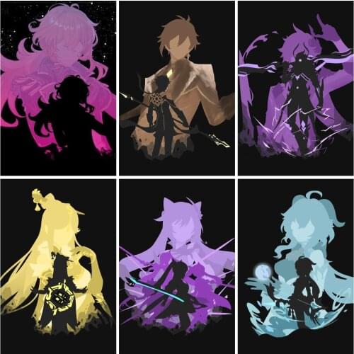 Genshin Impact Poster Zhong Li/xiao/Diluk Anime Poster God Genshin Impact Eye Wall Posters Canvas Wall Art Picture Home Decor