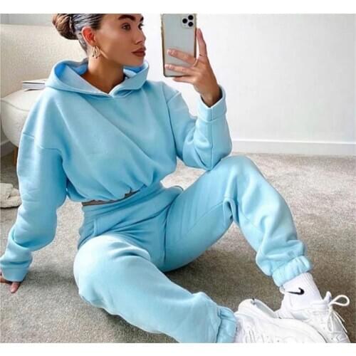 Casual Tracksuit Women Sports 2 Pieces Set Sweatshirts Pullover Hoodies Pants Suit 2020 Home Sweatpants Trousers Outfits