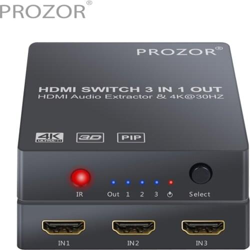 PROZOR 3x1 HDMI-compatible Switch with Audio Extractor Converter Analog Optical Toslink SPDIF Output Support 4K 3D 1080P PIP