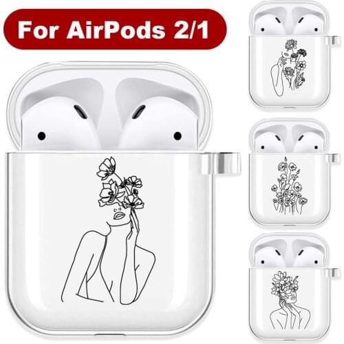 Abstract Art Line Transparent Soft TPU Silicone Case for AirPods 2 1 Women Transparent Wireless Bluetooth Earphone Box Cover