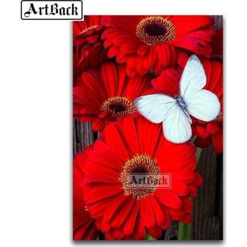 Sale 5D Diamond Painting Red Chrysanthemum Full Square / Round Diamond Embroidery Mosaic Flower 3d Rhinestone Home Decor