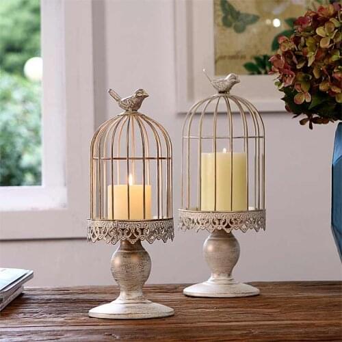 Retro Desktop Bird Cage Candle Holders Bird Candlestick