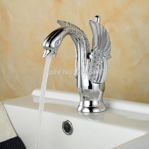 Basin Sink Faucets Chrome Brass Luxury Swan Style Sink Mixer Taps Bathroom Hot And Cold Water Faucet Single Handle ZR686