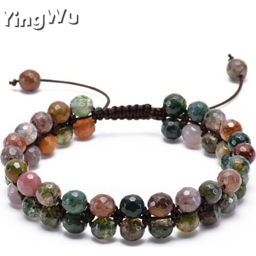 Yingwu Faceted India Onyx Double Row Beaded Bracelet Adjustable Double Layer Handwoven Braided Natural Stone Bracelet For Gift