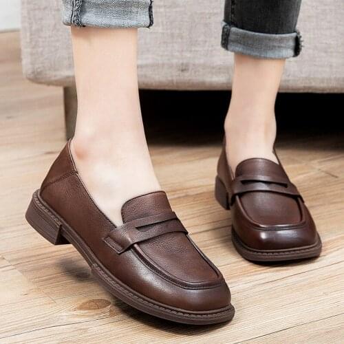 YourSeason Ladies Round Toe Casual Pumps Spring Autumn Genuine Leather Handmade Concise Women Vintage 2021 Shallow Shoes