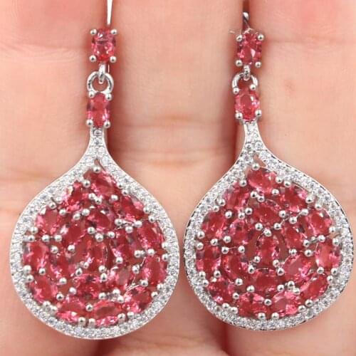 38x21mm 2020 New Arrival Created Pink Raspberry Rhodolite Garnet London Blue Topaz CZ For Ladies Dating Silver Earrings