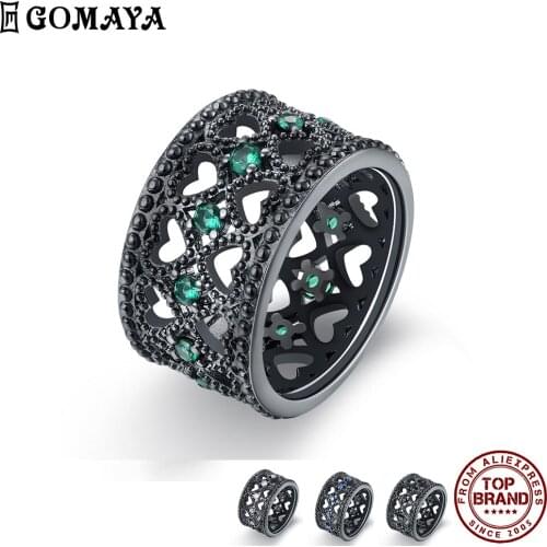GOMAYA Heart Shaped Hollow Out Rings For Women Vintage Elegant Romantic Zircon Ring Fit Festival Anniversary Gift To Girlfriend