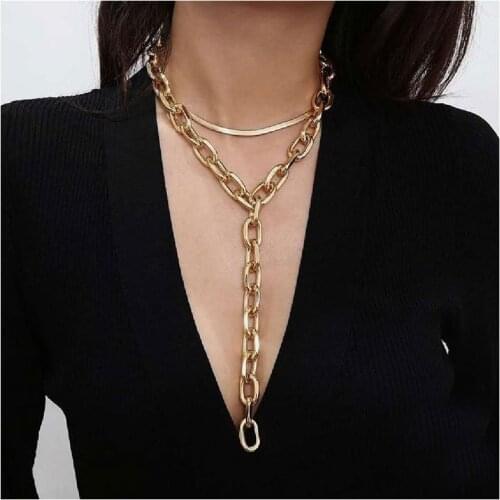 Punk Chain Choker Necklace For Women Thick Chain Gold Metal Pendant Statement Jewelry Collier Double Layer Necklace & Pendant
