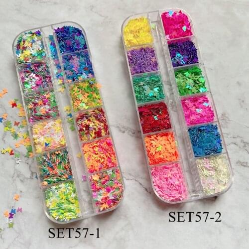 1Set 12 different colors of butterfly Glitter Pieces Nail Art Glitter Decoration Nail Art Butterfly Set