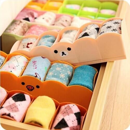 1PC 5 Grids Cute Bear Fashion Plastic Drawer Closet Storage Box Underwear Socks Tie Cosmetic Organizer LF 021
