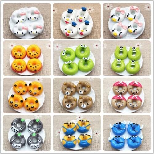 17mm Kawaii Cartoon Animal Donuts Resin Miniature Food Art Flatback Cabochon DIY Decorative Craft Scrapbooking