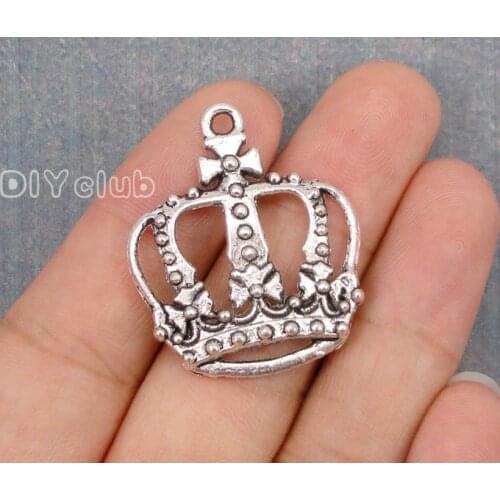 30pcs-Antique Tibetan Silver Large Crown Charm Pendant 34x29mm