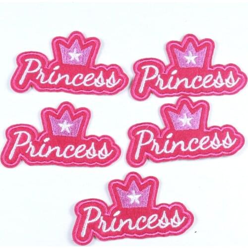 5PCS/lot Pink Crown Embroidery Patch Iron On Letters Applique Girl Clothes Embellished Cloth Stickers DIY Fabric Badge