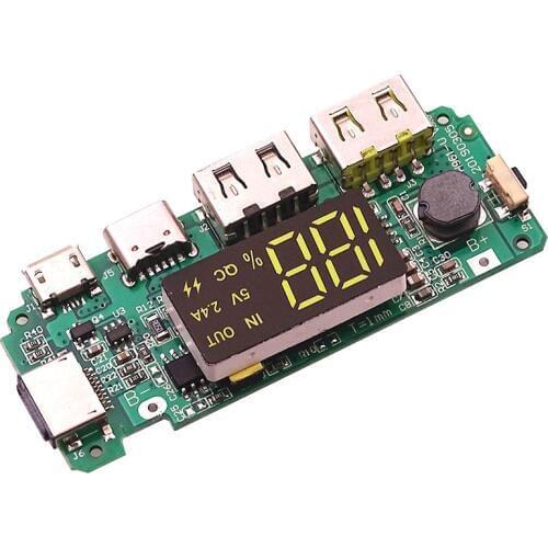 5V 2.4A Micro/Type-C/Lightning USB LED Dual USB Power Bank 18650 Charger Board Overcharge Overdischarge Short Circuit Protection