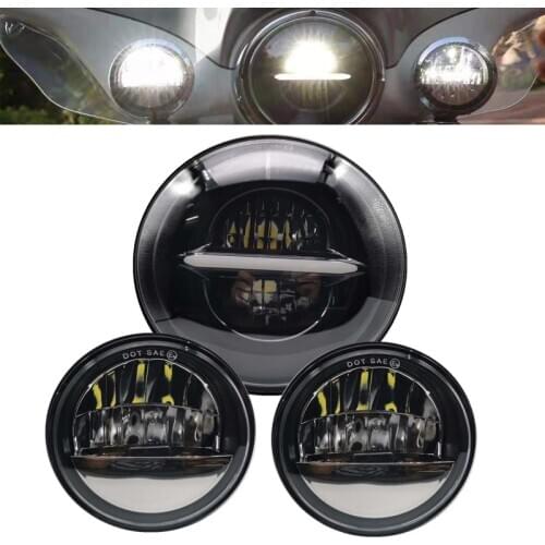 7 Inch Led Headlight Motorcycle DOT DRL Light Halo 4.5" LED Passing Lamps for Harley Road King Street Glide wi/Headlamp Bracket