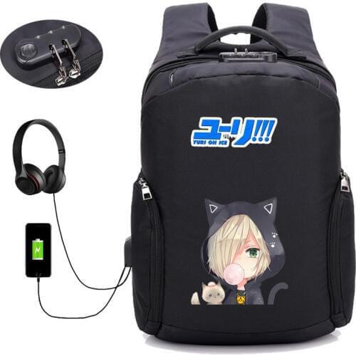 Anime YURI!!! on ICE backpack Anti-theft Backpack USB Charging backpack women men Laptop Travel Bag Schoolbag package