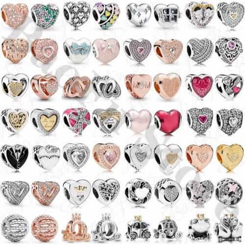 Authentic 925 Sterling Silver Beaded Love Heart Shape Bow O-Shaped Pumpkin Carriage Suitable For Women Original Bracelet Jewelry