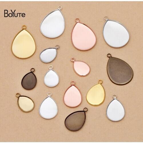 BoYuTe (50 Pieces/Lot) 13*18MM 18*25MM Water Drop Shaped Cabochon Settings Diy Handmade Blank Pendant Base Wholesale