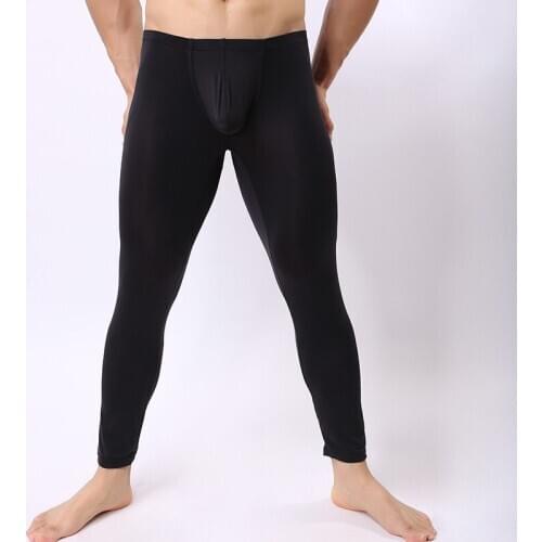 New Fashion Man Sexy Ultra-thin Sheer Polyester Sleep Long Pants Gay Ice Silk Transparent Lounge Sleeping Bottoms Size S M L XL