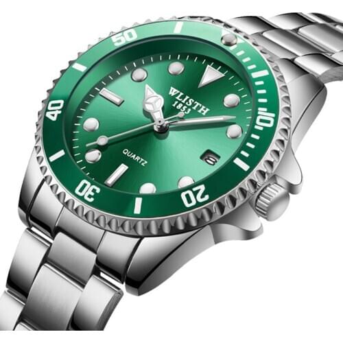 Business Mens Watches Casual Green Luminous Fashion Quartz Watch Stainless Steel Military Watches reloj hombre Shock Resistant