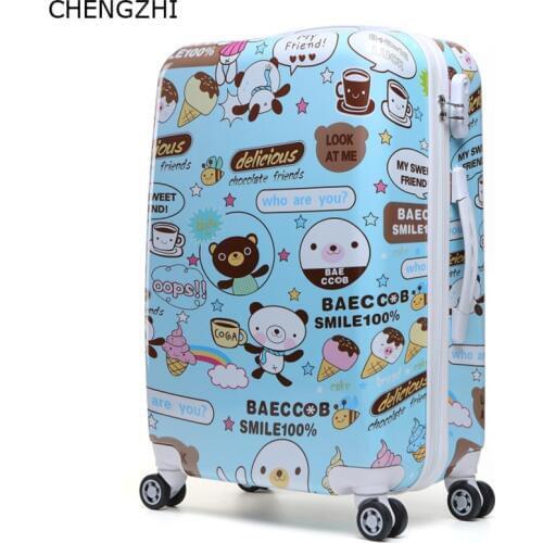 CHENGZHI 20"22"24"26inch Cute Cartoon Rolling Luggage Spinner Student Trolley Suitcase Wheels Women Carry On Travel Bag