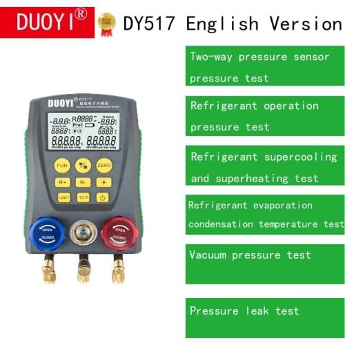 DUOYI DY517 Refrigeration Pressure Gauge Digital Manifold Pressure Gauge Vacuum Pressure Temperature Meter Test Air-Conditioning