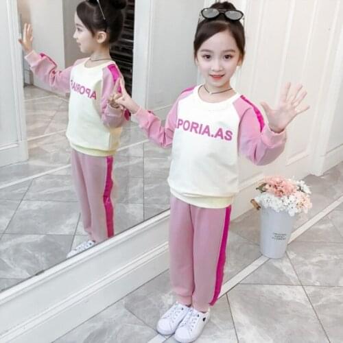 Girls Suits Sweatshirts + Pants Kids Cotton Teenagers 2021 Cheap Spring Summer Tracksuits For 4-12 Years Outfits Children Clothi