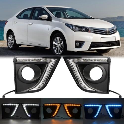 3 Color LED DRL Day Light for Toyota Corolla EURO 2014 2015 2016 Daytime Running Light Fog Lamp with Turn Signal