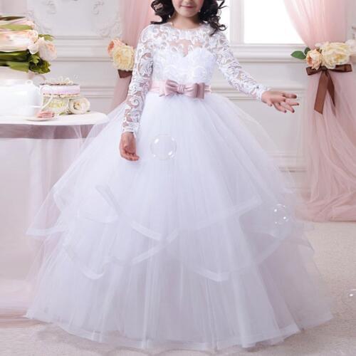 Elegant Children Dress for Girls Baby Kids Lace Tulle Ball Gown Long Dress Birthday Party Wedding Bridesmaid Dresses for Kids