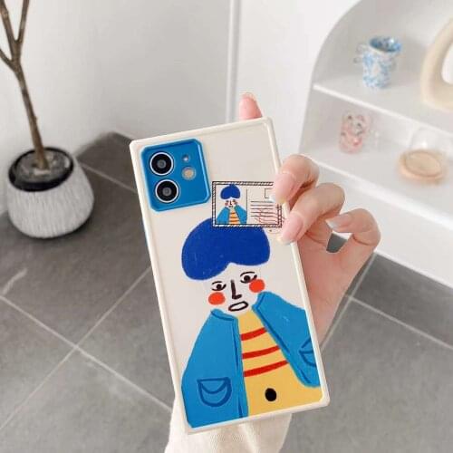 Interesting cute art painting graffiti mobile phone case for iPhone 12 Pro max Square Girly Cartoon Lover for iPhone 12 pro max