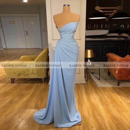 Kadier Novias Long Blue Formal Satin Evening Dress 2021 Sleeveless Robe de Soiree Elegant Prom Dress Vestidos De graduacion