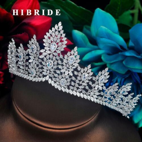 HIBRIDE New Luxury Flower Design Women Bridal Headband Tiara&Crown Sparking CZ Pave Crown Hair Accessories Party Gifts C-69